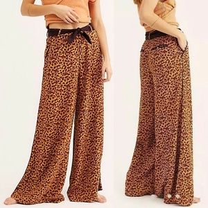 Free People Bennie Gold Woven Leopard Print Pants